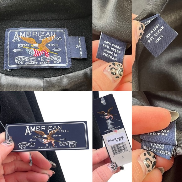 American Living Womens Sz S Black Gold Double Breasted Wool Blend Andre Pea Coat - Picture 3 of 14